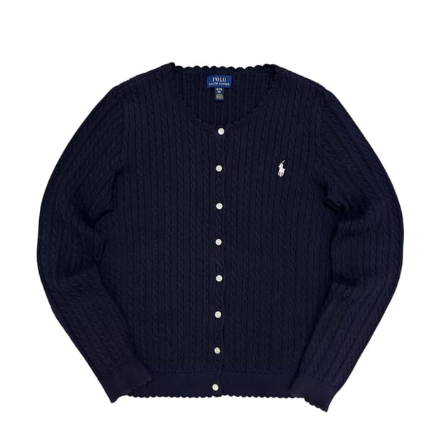 폴로 네이비 우먼스 핑크포니 케이블 가디건(XL(16))