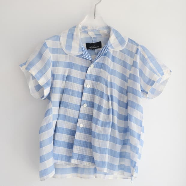Blue check layered collar top
