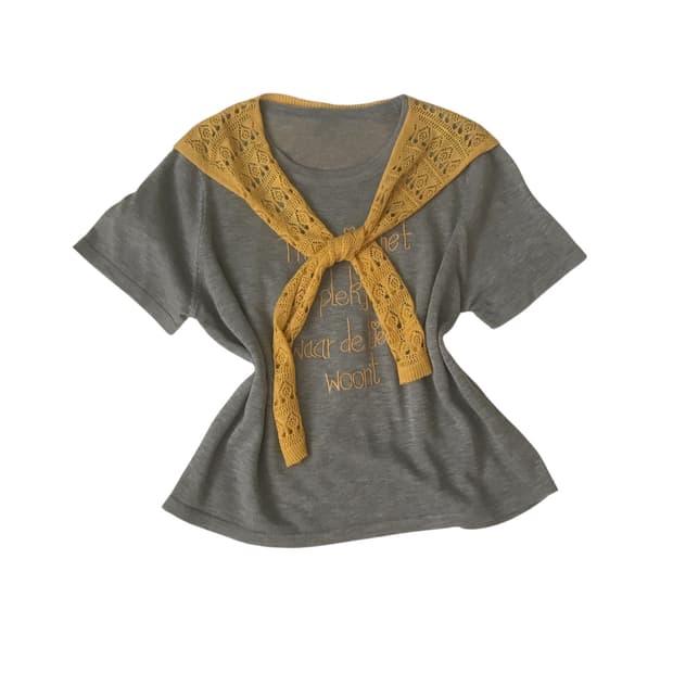 어깨 숄 니트 반팔 T 