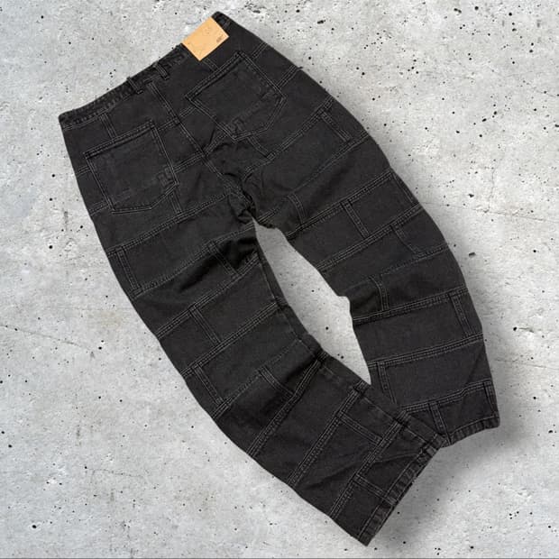 [L] 노매뉴얼 블럭 블랙 패치워크 데님 팬츠 D898