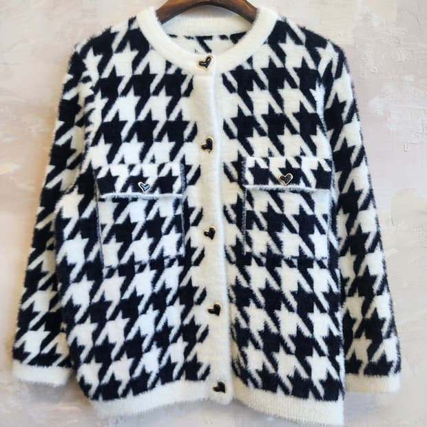 하운드 체크 아이보리 자켓 가디건
