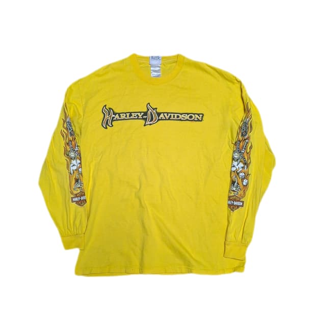 00s 할리데이비슨 헤인즈비피티 플레임 패턴 롱슬리브 티셔츠 usa