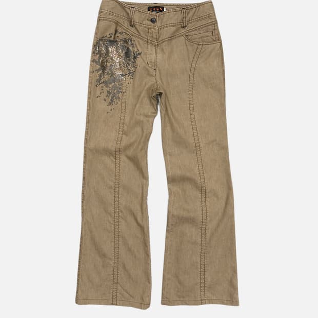 printing detail boot-cut pants
