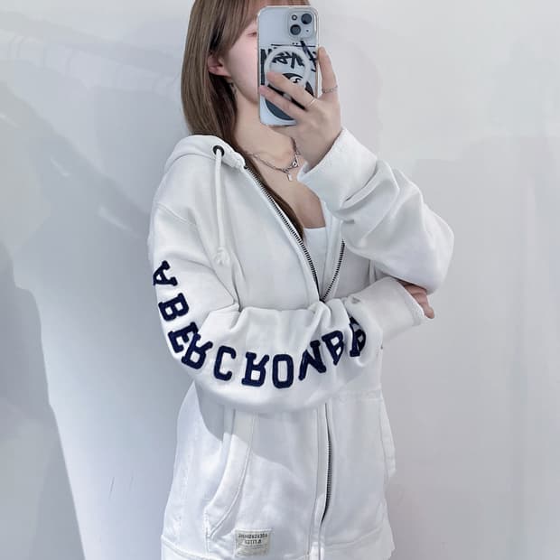 아베크롬비 사이드로고 화이트 후드집업