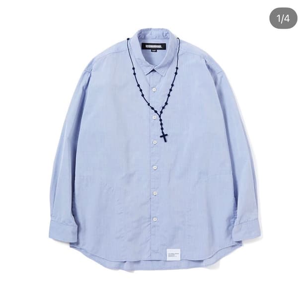네이버후드 묵주 자수 셔츠 블루