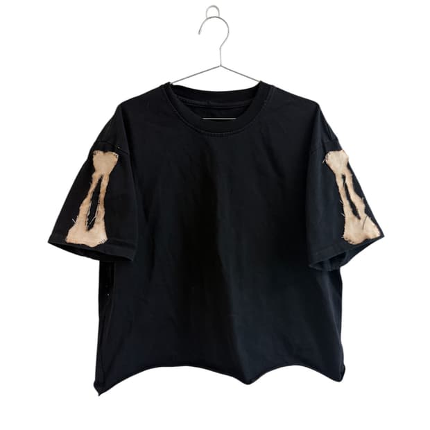 빈티지 핸드메이드 스켈레톤 패치 커스텀 반팔