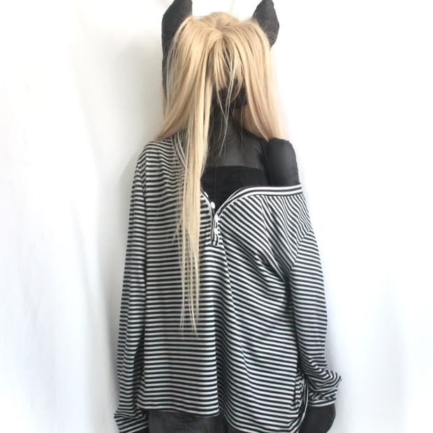 stripe nerd loose fit sleeve button top 