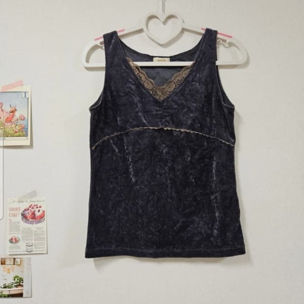 빈티지 레이스 벨벳 슬리브리스 나시