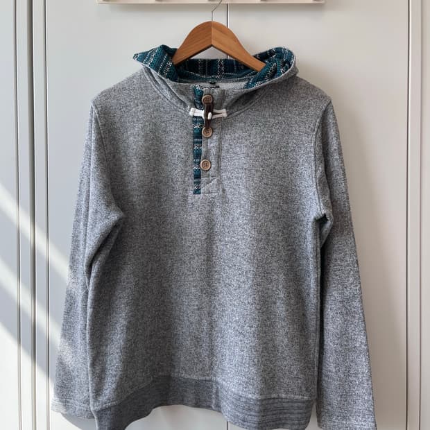 Vintage 더플 단추 그레이 후드티