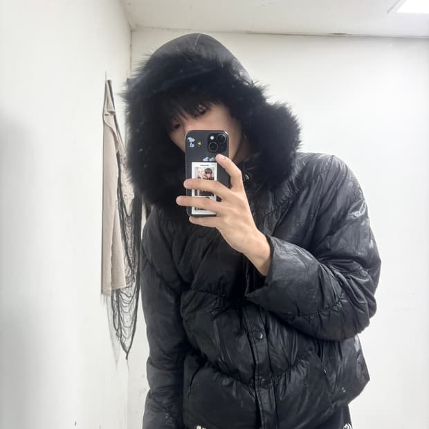 Black Fur Hoodie Black Padding