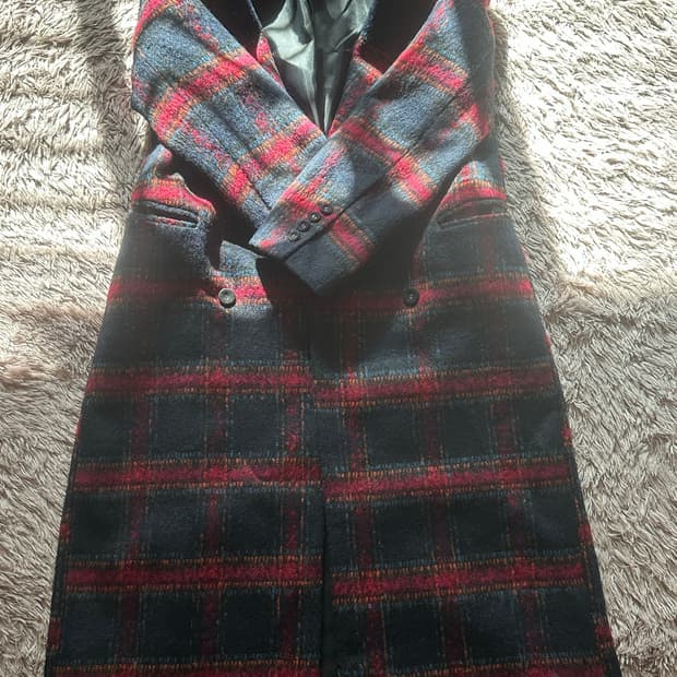 프리미엄 체크 더블 롱코트