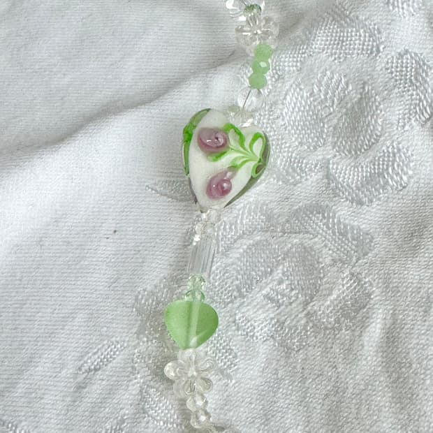 빈티지 비즈 플라워 하트 브레이슬렛