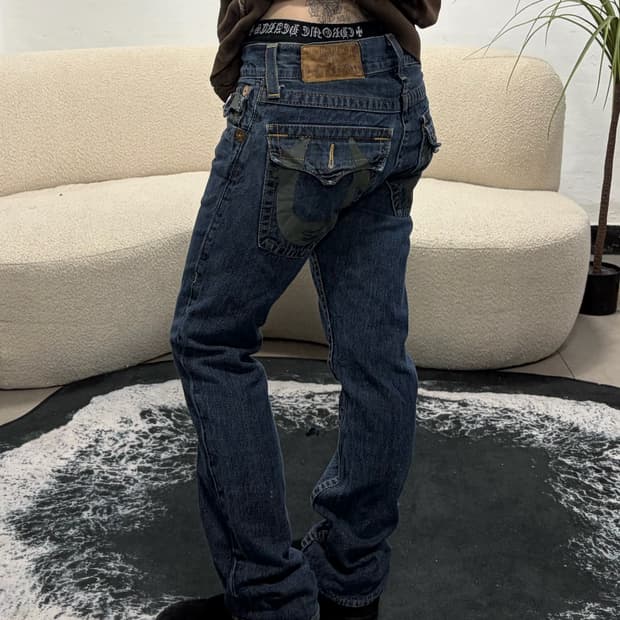 90s TRUERELIGION 데님 스티치 로우라이즈팬츠