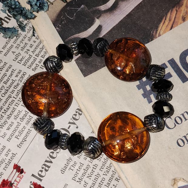 90s 프랑스 빈티지 쥬얼리 클래식 앰버 비즈 팔찌 브레이슬릿