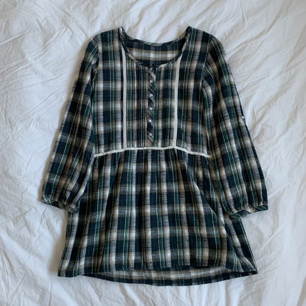 그린 체크 블라우스