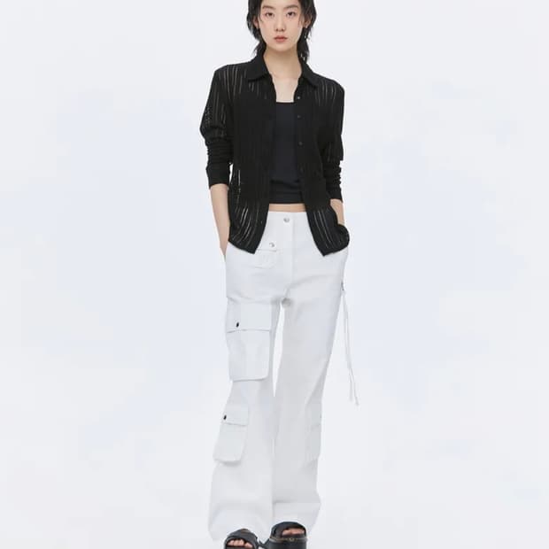 우먼즈 세미 부츠 컷 유틸리티 카고 팬츠 [화이트]