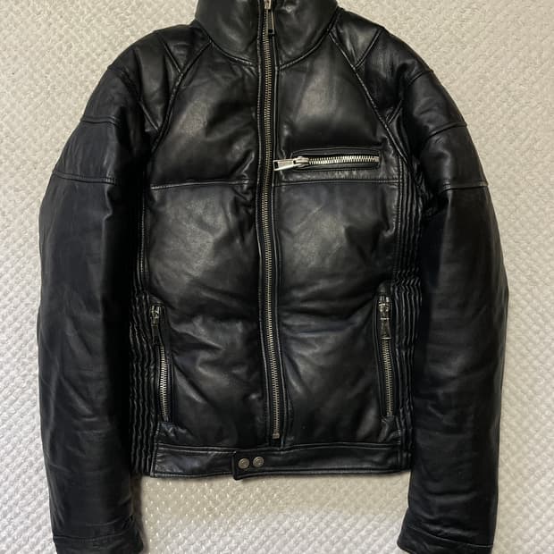 웨스턴 무드 램스킨 양가죽 바이커 패딩 레더 자켓