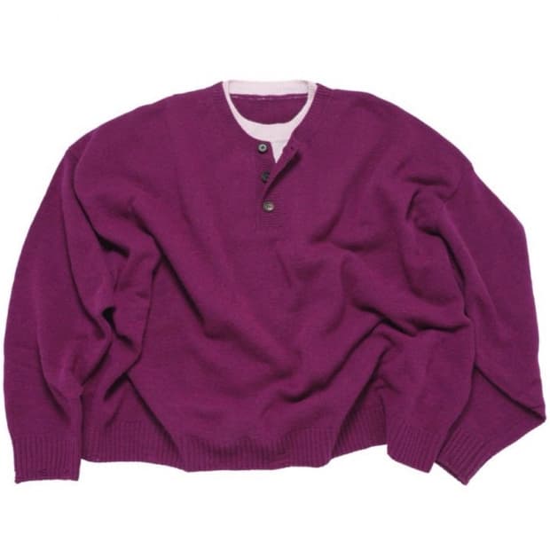 [L] MJD 콘트라스트 넥 캐시 크롭 니트 마젠타