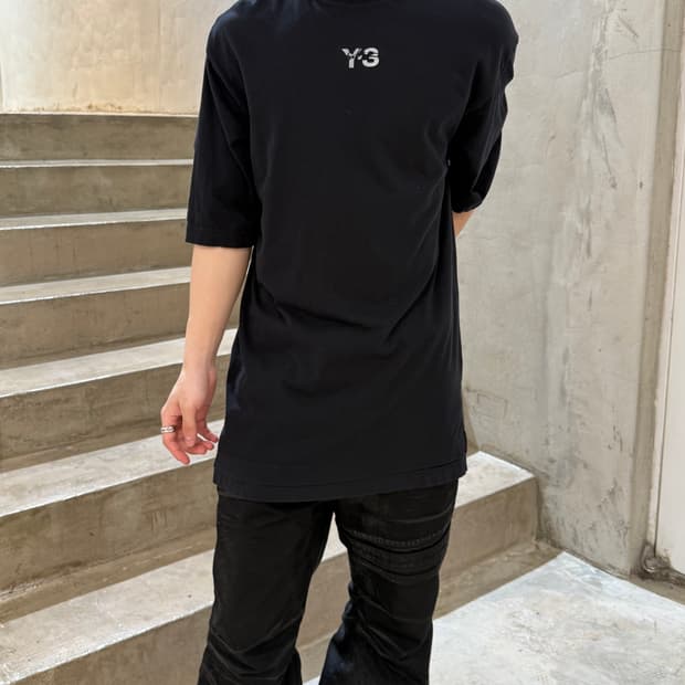 Y-3 아디다스 x 요지 야마모토 모크넥 로고 반팔 티셔츠