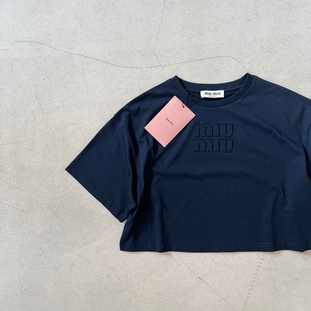미우미우 로고 장식 저지 티셔츠