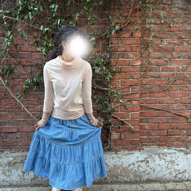 데일리 무드 데님 면 롱스커트