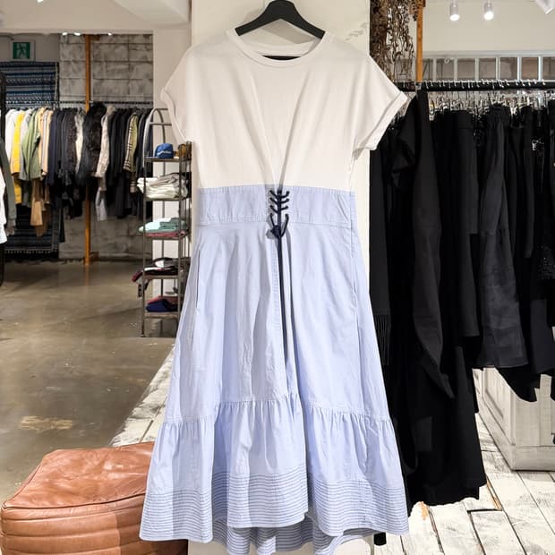 3.1 필립 림 화이트 스카이블루 피스드 코튼 팝린 미디 드레스 