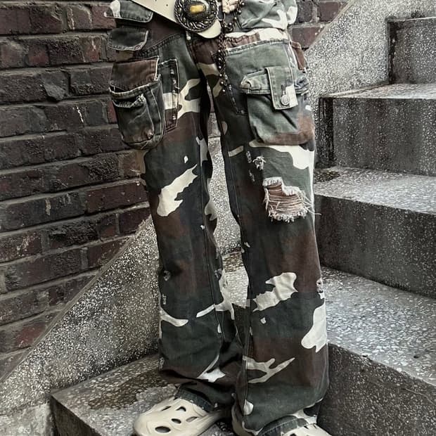 *rare* 빈티지 00s 그런지 기믹 밀리터리 부츠컷 카고팬츠 