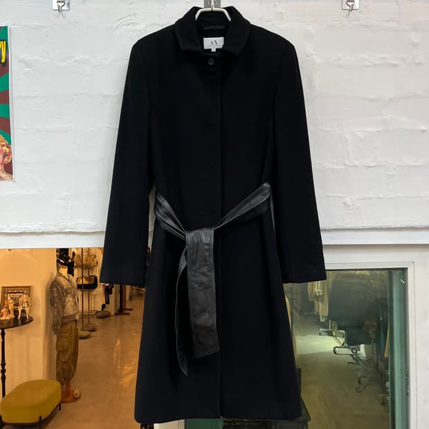 Armani Exchange 가죽벨트 블랙 롱 코트 S