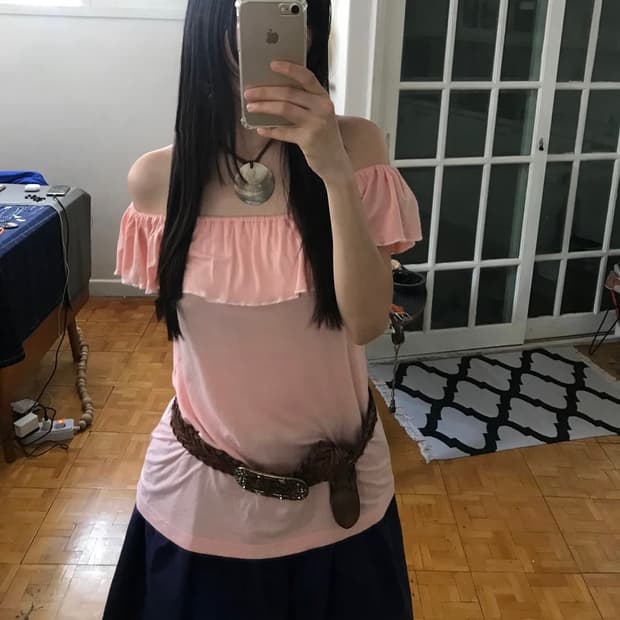 일본 빈티지 핑크 오프숄더 티셔츠