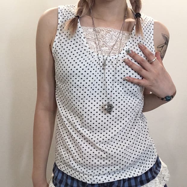 jpn vintage blue dot lace sleeveless