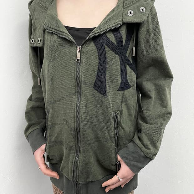 mlb 카키 그런지 후드집업