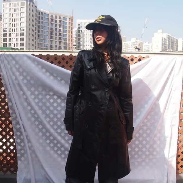 빈티지 레더 트렌치 코트