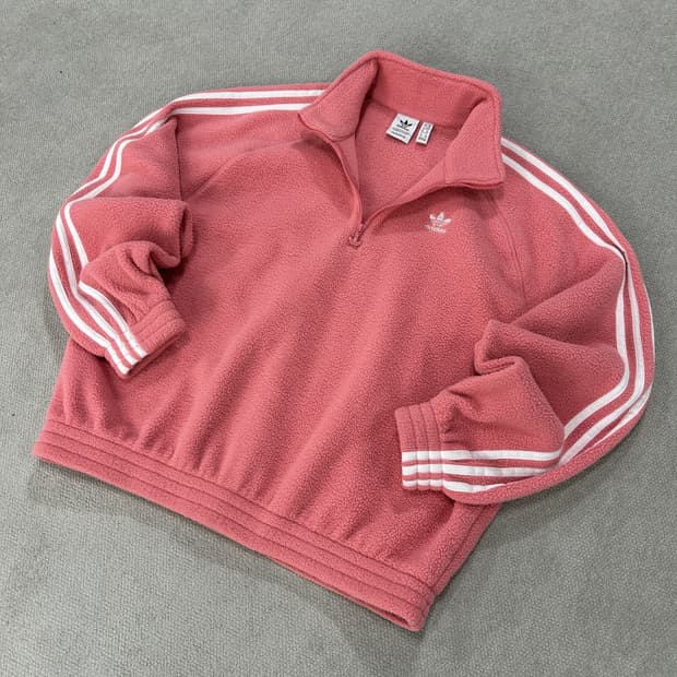아디다스 핑크색 3선 뽀글이 풀오버 m