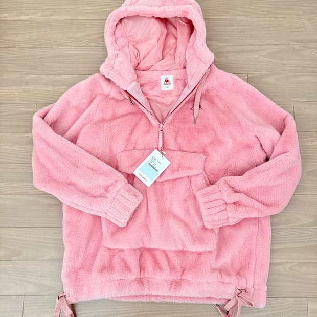 새상품) 르꼬끄 스포르티브 핑크 털 후드티 85(S)
