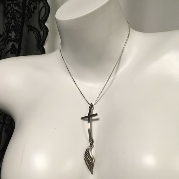 Vintage 십자가 크로스 날개 팬던트 실버 뱀줄 네크리스 목걸이