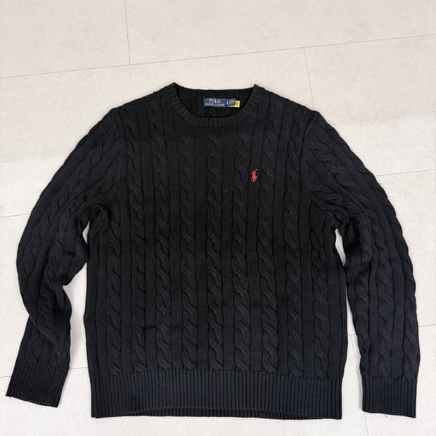 폴로 랄프로렌 케이블니트 코튼 스웨터 - 블랙