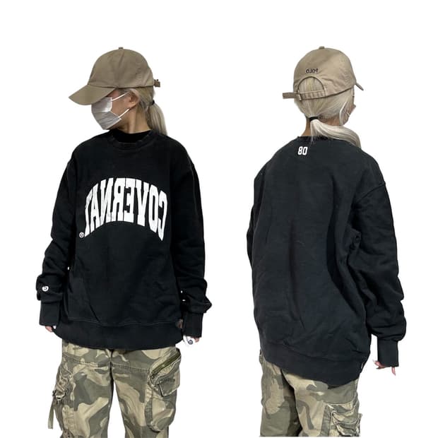 커버낫 블랙 아치 로고 오버핏 맨투맨 M