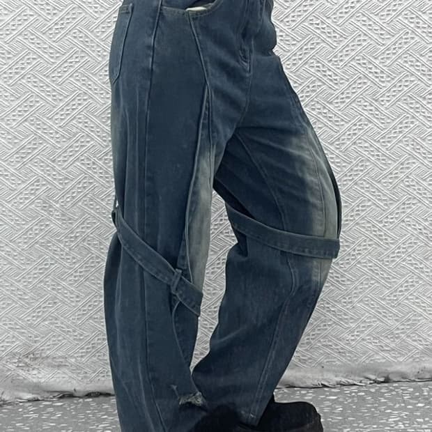 빈티지 스트릿 힙합 스트랩 워싱 데님 팬츠 29인치 C07070