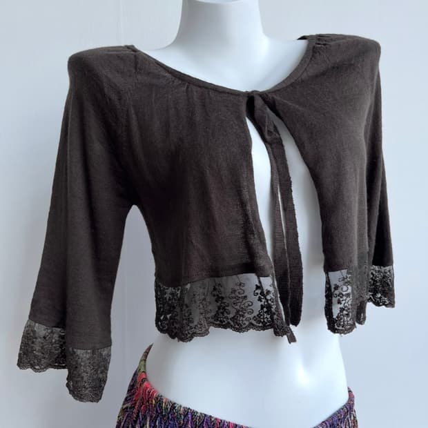 EASTBOY 브라운 레이스 볼레로 가디건 