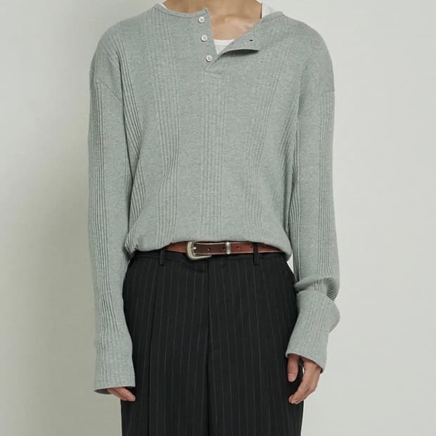 (새상품) 주앙옴므 헨리넥 롱 슬리브 티셔츠 (멜란지 그레이)