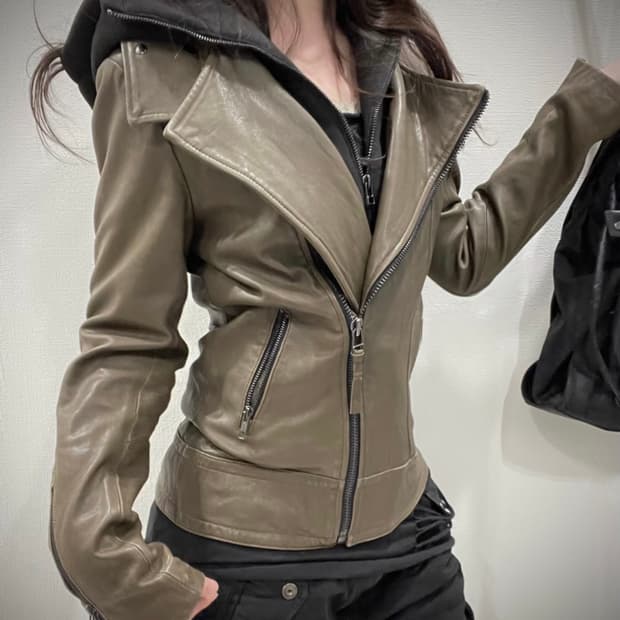 Mackage 맥케이지 램스킨 후디드 사선 라이더 재킷