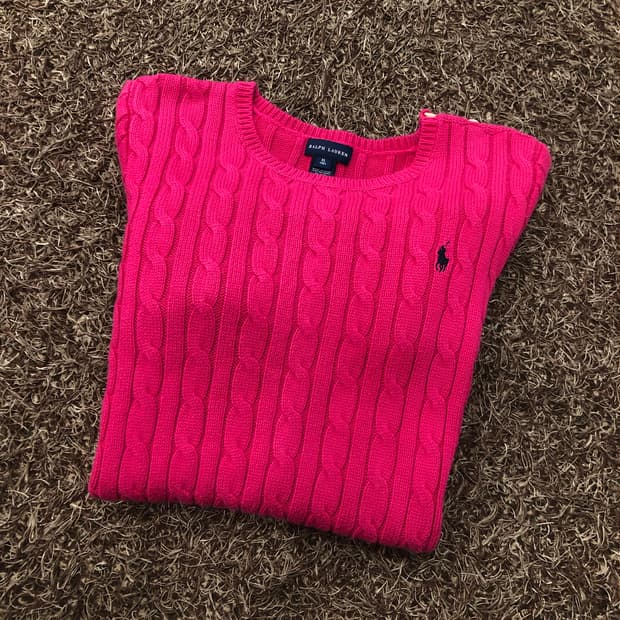 XL 폴로 랄프로렌 걸스 핑크 케이블 니트