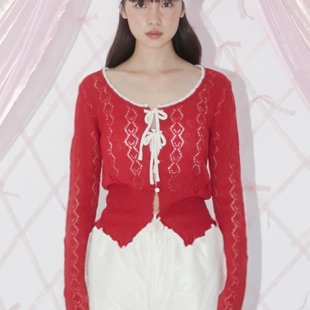 마가린핑거스 리본 가디건 니트 SCALLOP RIBBON CARDIGAN