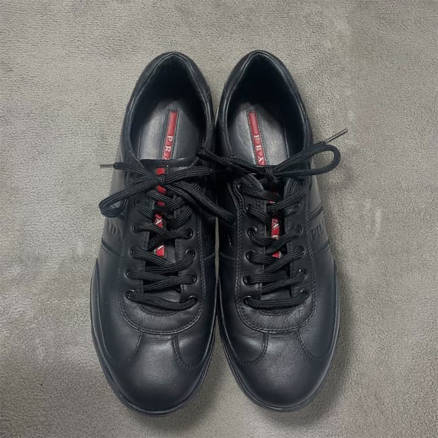 280~285) 프라다 로고 레더 가죽 스니커즈 신발 블랙