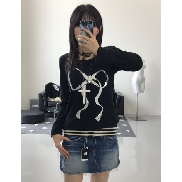 Jpn Ribbon Spangle detail long sleeve