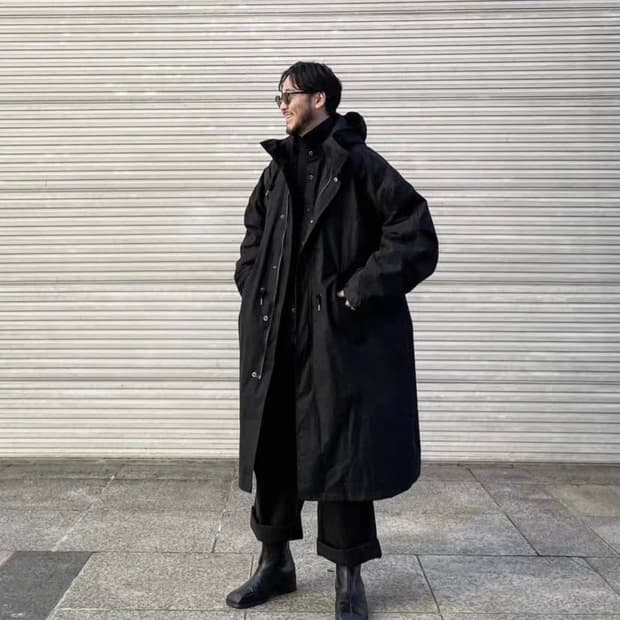 M-51 후디드 롱 코트 블랙