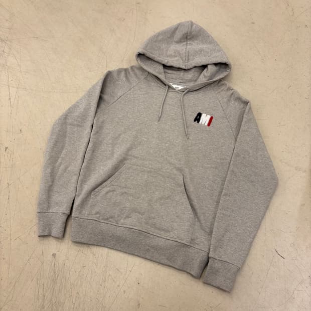 아미 프랑스 컬러 로고 그레이 후드티