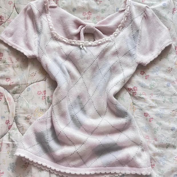 교환) 리즈리사 트랄라라 핑크 아가일 니트 반팔 블라우스
