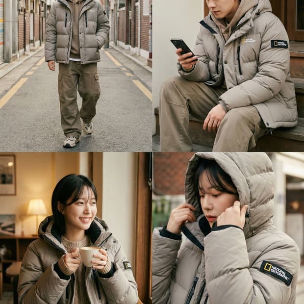 [내셔널지오그래픽] 색감 깡패 다크베이지 유틸리티 덕다운 패딩 100