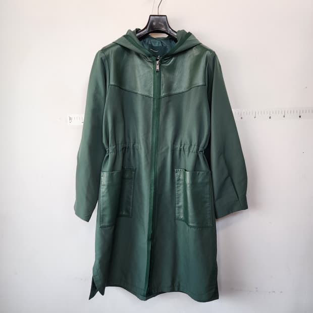 요하넥스 후드 롱 코트 그린
